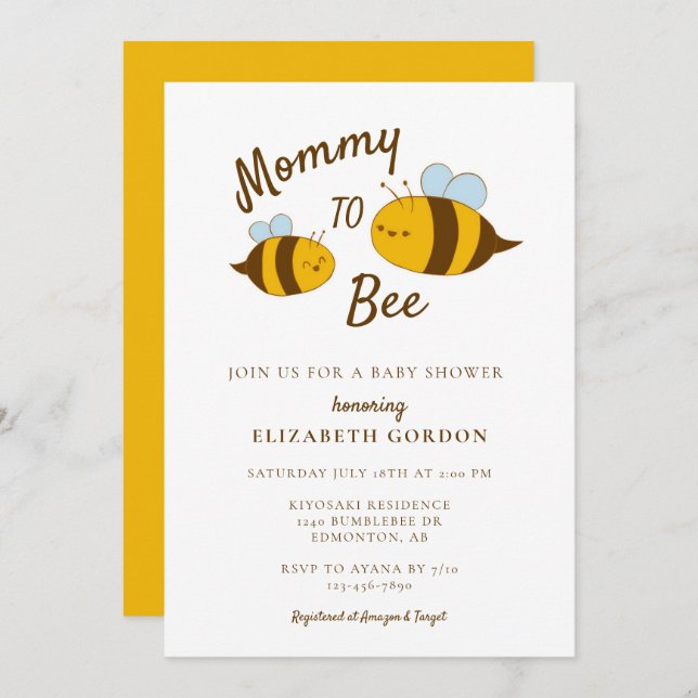 Mummy to Bee Baby Shower Cute Kawaii Neutral Invitation (Front/Back)