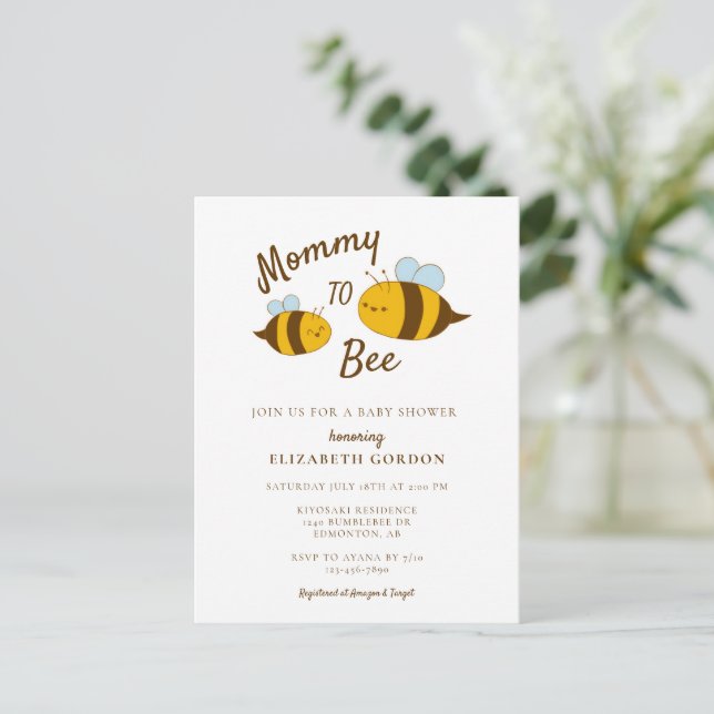 Mummy to Bee Baby Shower Cute Kawaii Neutral Postcard (Standing Front)