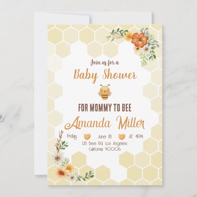 Mummy To Bee Baby Shower Invitation Card (Front)