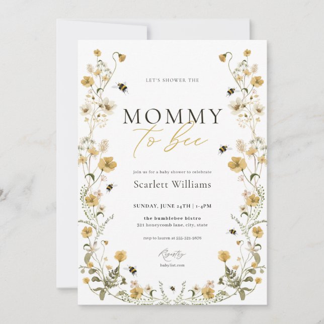 Mummy to Bee Baby Shower Invitation Honey Flower (Front)