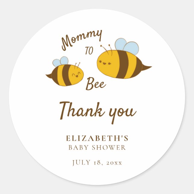 Mummy to Bee Baby Shower Thank you Cute Yellow Classic Round Sticker (Front)