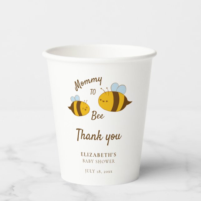 Mummy to Bee Baby Shower Thank you Cute Yellow  Paper Cups (Front)