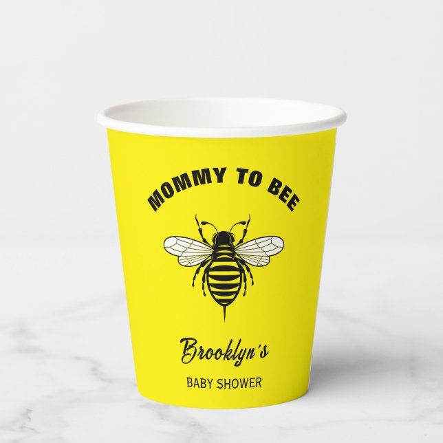 Mummy To Bee Baby Shower Yellow Black Cool Stylish Paper Cups (Back)