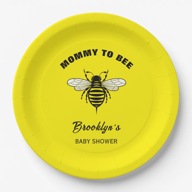 Mummy To Bee Baby Shower Yellow Black Cool Stylish Paper Plate (Front)