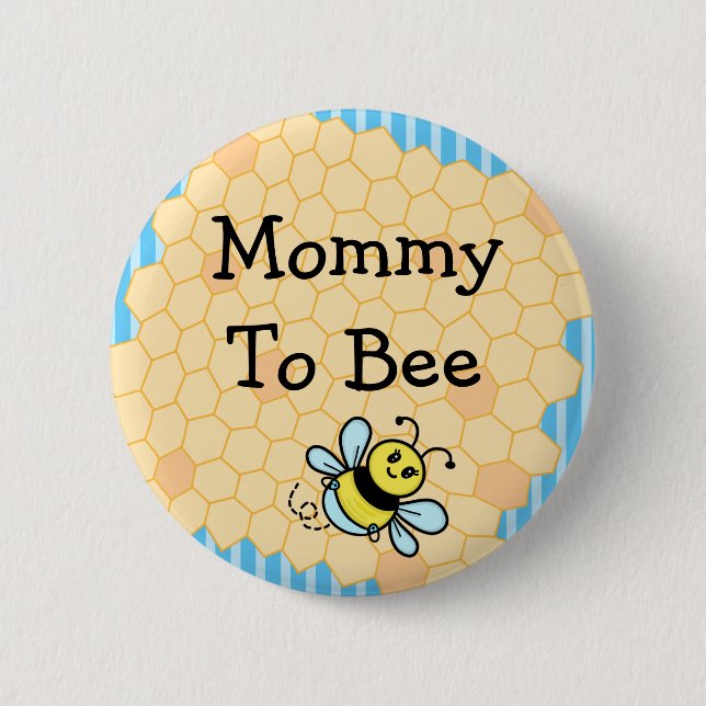 Mummy to Bee Blue and Yellow Honeycomb Baby Shower 6 Cm Round Badge (Front)