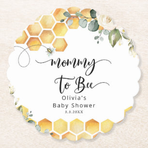 Mummy to bee bumble bee baby shower paper coaster