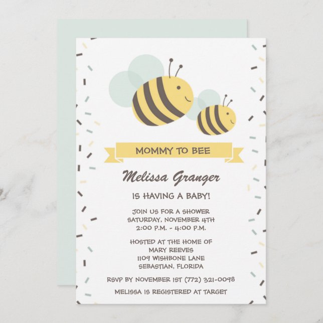 Mummy to Bee Bumblebee Baby Shower Invitation (Front/Back)