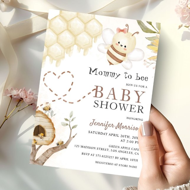 Mummy To Bee Cute Bumble Bee Baby Shower Invitation (Creator Uploaded)