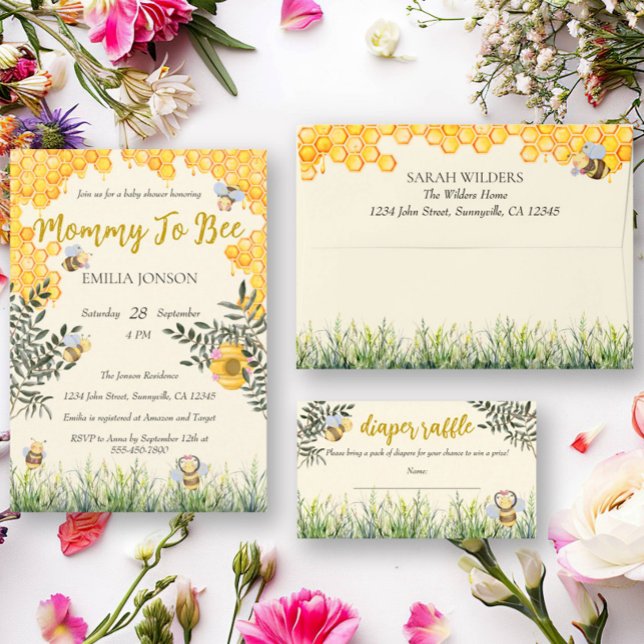 Mummy to Bee Cute Watercolor Boho Baby Shower Envelope (Creator Uploaded)