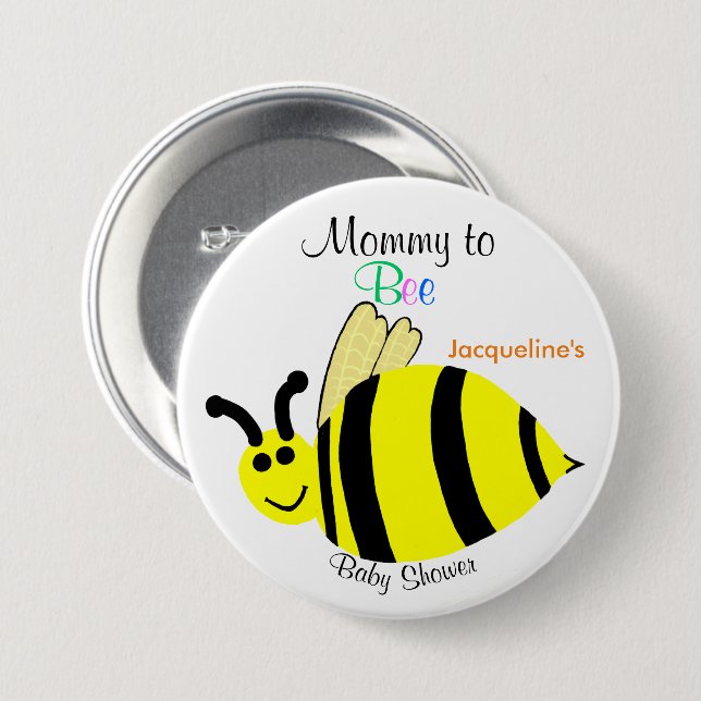 Mummy To Bee Cute Yellow Bumble Bee Baby Shower 7.5 Cm Round Badge (Front & Back)