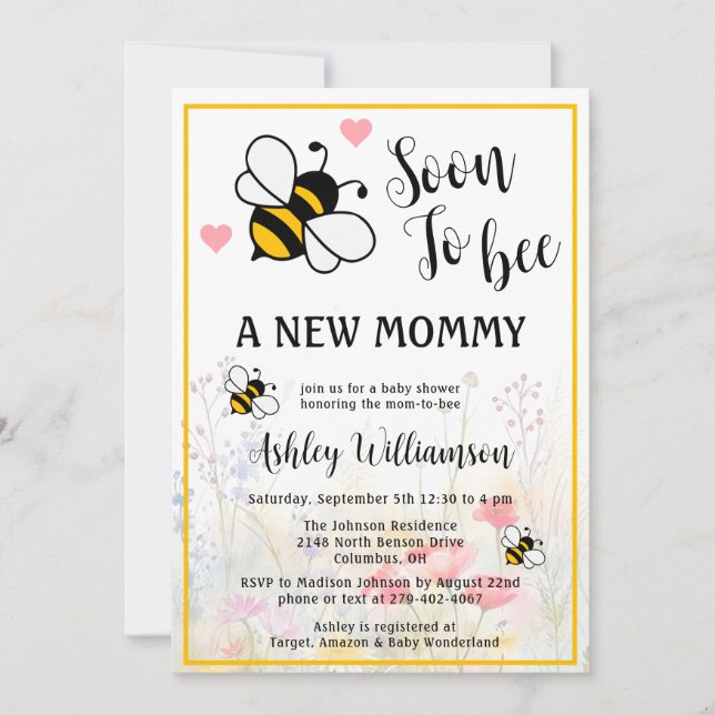 Mummy-to-Bee Floral Baby Girl Shower Invitation (Front)