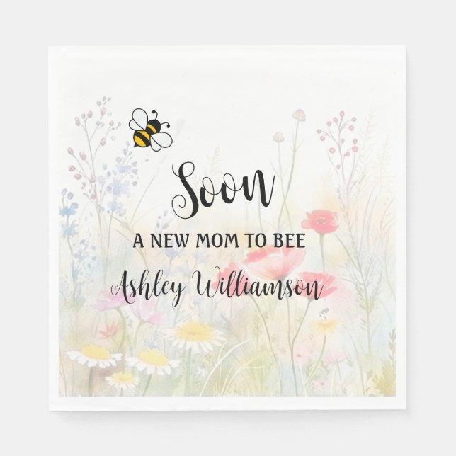 Mummy-to-Bee Floral Baby Girl Shower  Napkin (Front)
