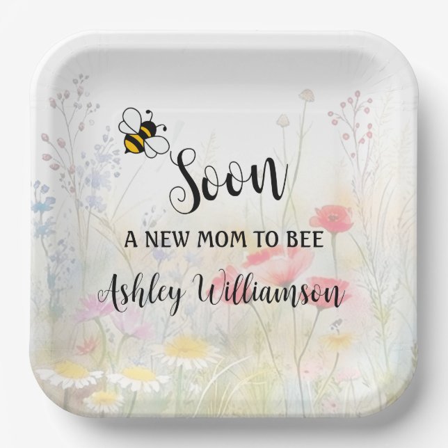Mummy-to-Bee Floral Baby Girl Shower  Paper Plate (Front)