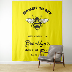 Mummy To Bee Fun Yellow Black Baby Shower Backdrop Tapestry