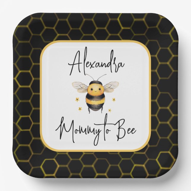 Mummy to Bee Gender Neutral Elegant Baby Shower Paper Plate (Front)