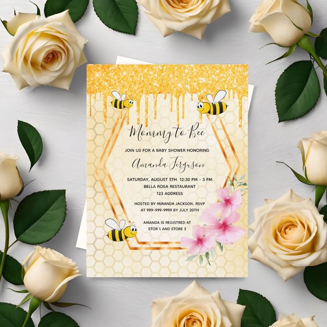Mummy to bee glitter drips baby shower invitation postcard (Creator Uploaded)