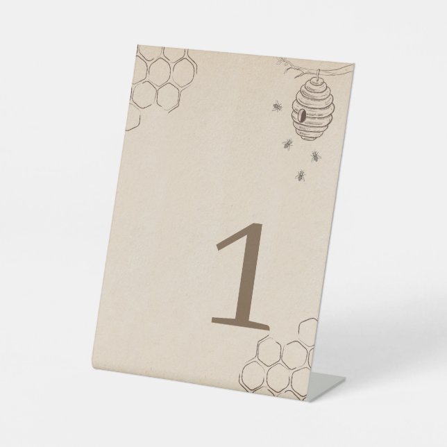 Mummy To Bee Honey Comb Table Number Pedestal Sign (Front)