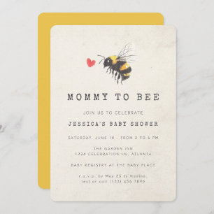 Mummy to Bee Honey Heart Yellow Baby Shower Invitation