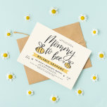 Mummy To Bee Lettering & Honeycomb Baby Shower Invitation<br><div class="desc">This baby shower invitation features "Mummy to bee" in cute script lettering with a little heart and two hand-drawn bees. The mum-to-be's name appears in rustic capitals below against a bold yellow banner. The shower details are at the bottom in a modern layout. All of this is against a pale...</div>