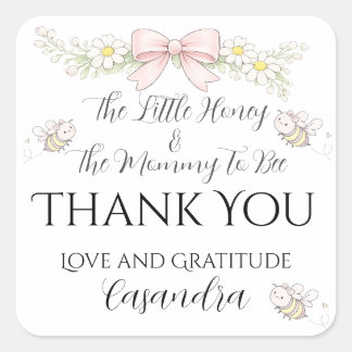 Mummy to Bee pink bow girls baby shower thank you Square Sticker