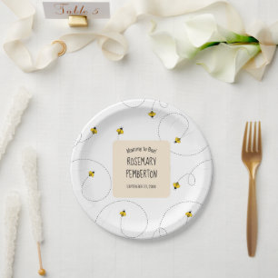 Mummy to Bee Simple White Baby Shower Paper Plate