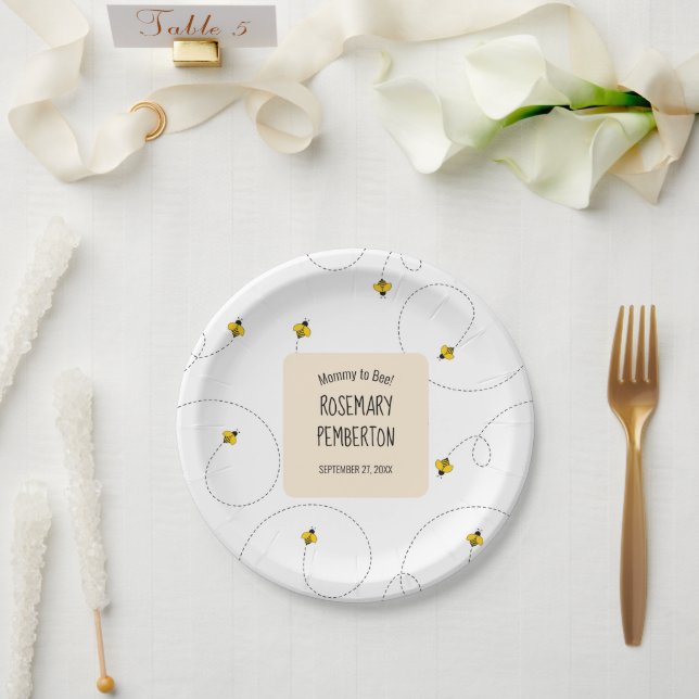 Mummy to Bee Simple White Baby Shower Paper Plate (Wedding)