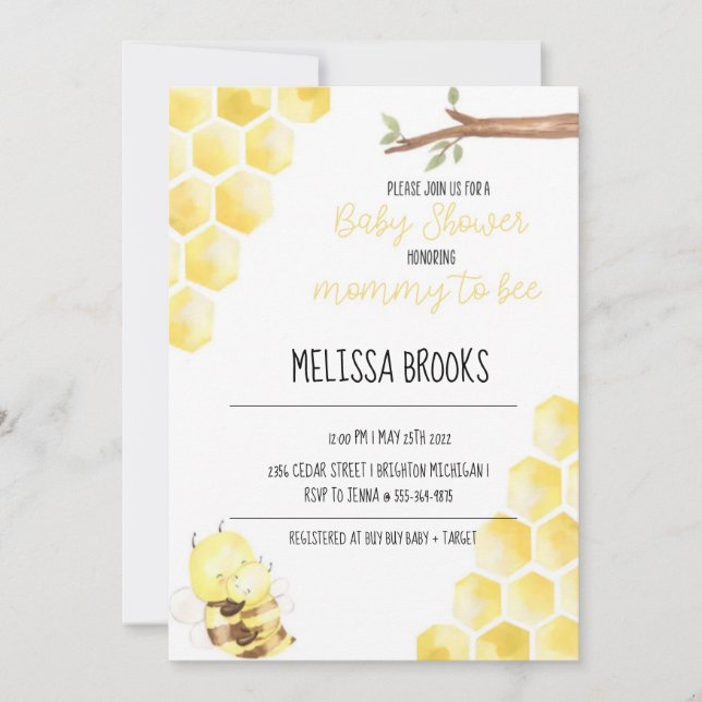 Mummy To Bee Themed Baby Shower Invitation (Front)