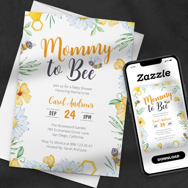 Mummy to Bee Watercolor Floral Baby Shower Invitation (Creator Uploaded)
