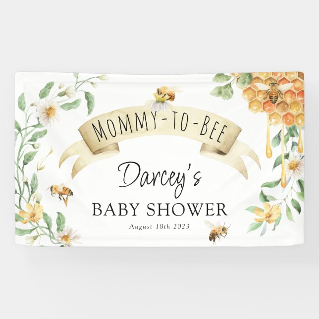 Mummy-to-Bee Watercolor Honey Elegant Baby Shower  Banner (Horizontal)