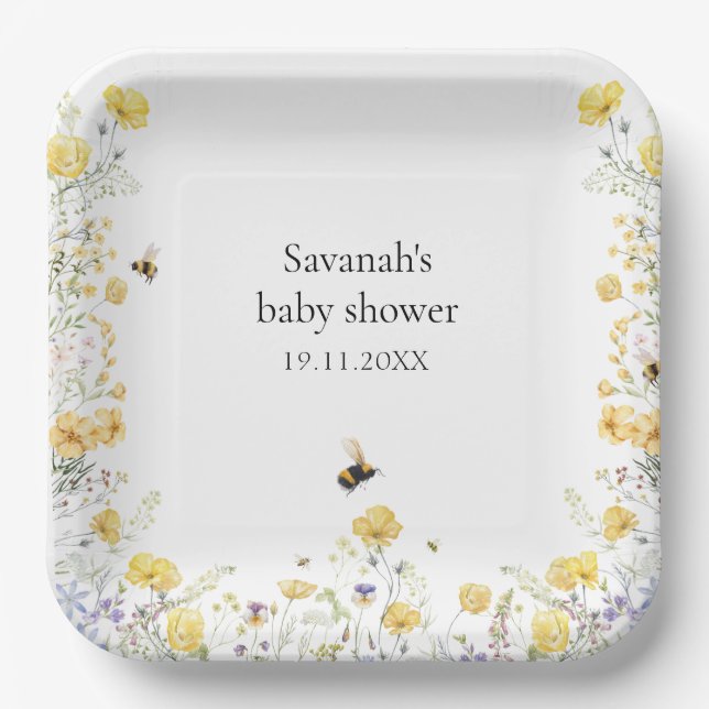 Mummy to Bee Wildflower Baby Shower Paper Plate (Front)