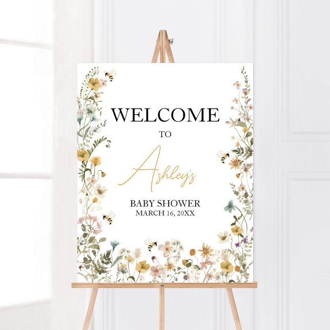 Mummy to Bee Wildflower Baby Shower Welcome Poster (Mom to Bee Gender Neutral Baby Shower Welcome Sign)