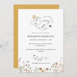 Mummy to bee wildflower baby shower yellow invitation
