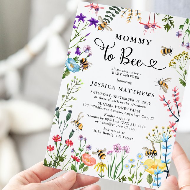 Mummy to-Bee Wildflower & BumbleBee Baby Shower Invitation (Creator Uploaded)