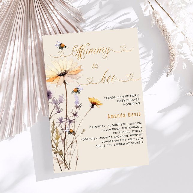 Mummy to bee wildflower yellow beige baby shower invitation (Creator Uploaded)