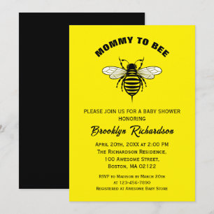 Mummy To Bee Yellow Black Cool Stylish Baby Shower Invitation