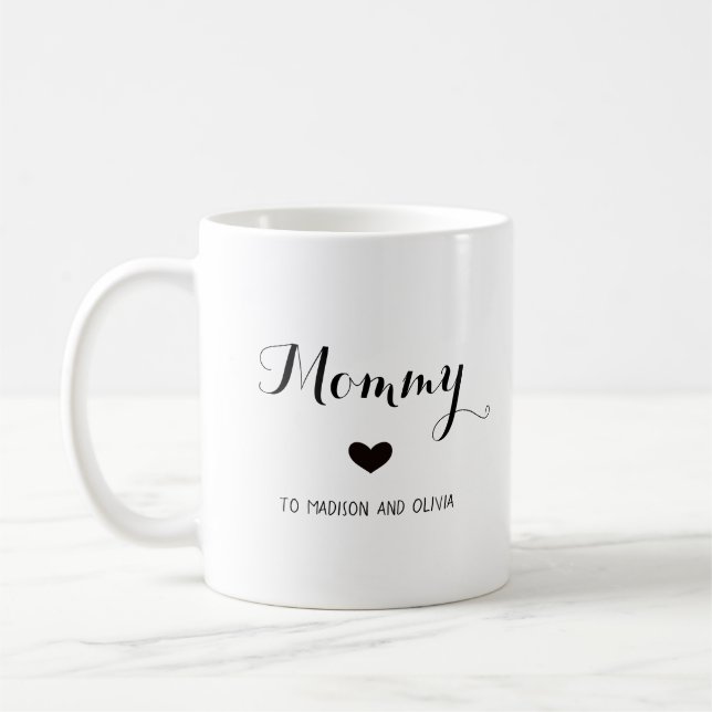 Mummy Trendy Mum, Kids Names Mother's Day Gift  Coffee Mug (Left)