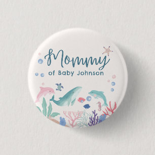 Mummy Watercolor Ocean Baby Shower 3 Cm Round Badge