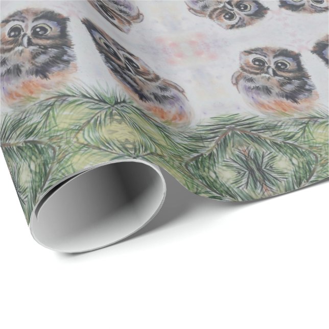 Mummy... - Watercolor Painting - Cute Owl Wrapping Paper (Roll Corner)