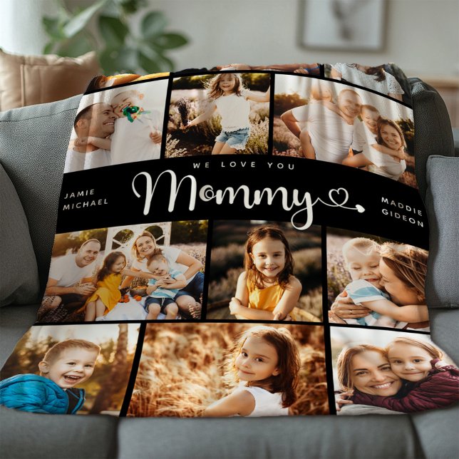  Mummy We Love you Hearts Modern Photo Collage Fle Fleece Blanket (Creator Uploaded)