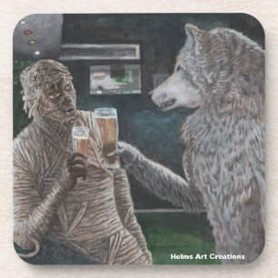 Mummy & Werewolf Drink Halloween Plastic Coasters