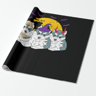 Mummy witch siberian husky dog halloween gift wrapping paper