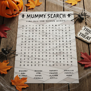 Mummy Word Search Halloween Baby Shower Game