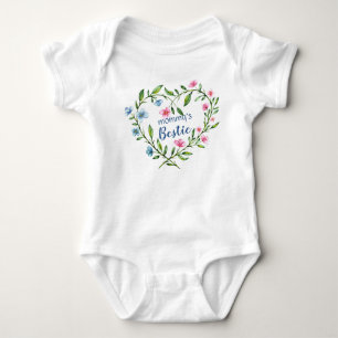 Mummy's Bestie - Pink and Blue Floral Heart Baby Bodysuit