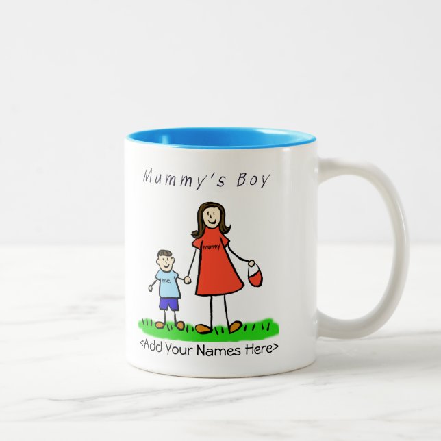 Mummy's Boy - Brunette Mother & Son Custom Mug (Right)