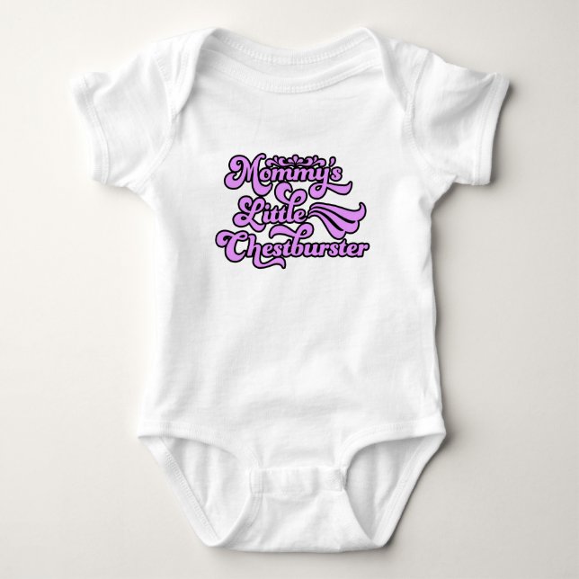 Mummy's Little Chestburster, Purple in 70's Style Baby Bodysuit (Front)
