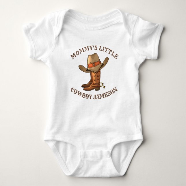 Mummy's little cowboy personalised name  baby bodysuit (Front)