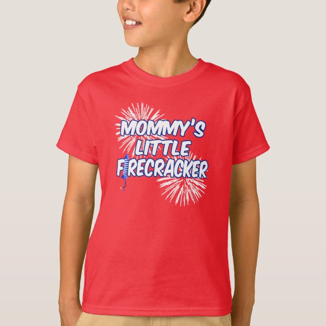 Mummy's Little Firecracker Cute Kids 4th of July T-Shirt (Front)