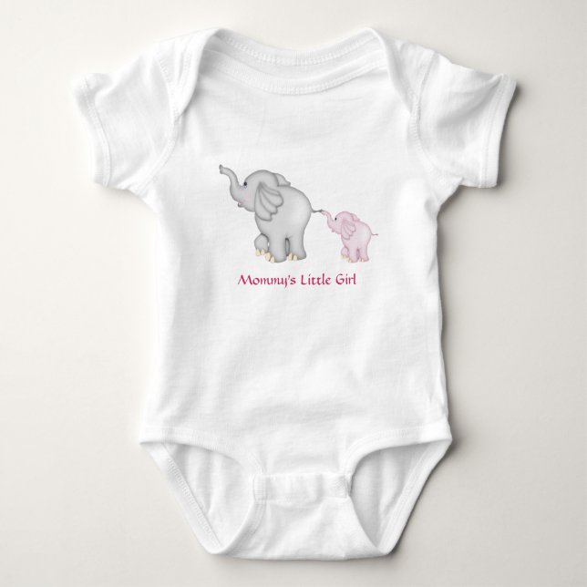 Mummy's Little Girl Elephant T-Shirt Baby Bodysuit (Front)