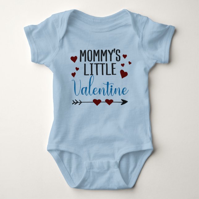 Mummy's little Valentine blue with pink hearts Baby Bodysuit (Front)
