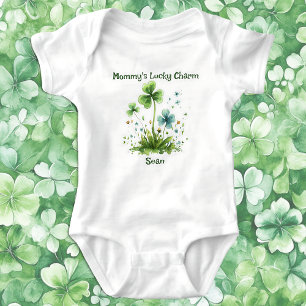 Mummy's Lucky Charm Shamrock St. Patricks Day Baby Bodysuit